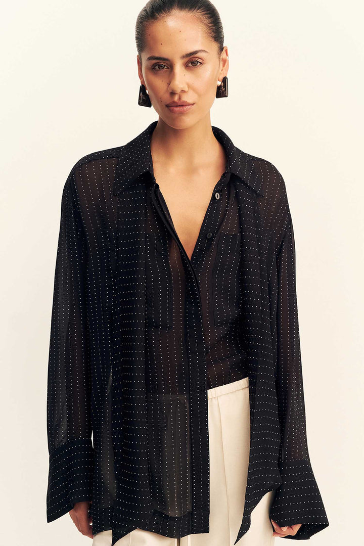 Irving Polka Dot Sheer Shirt in Black Polka Stripe