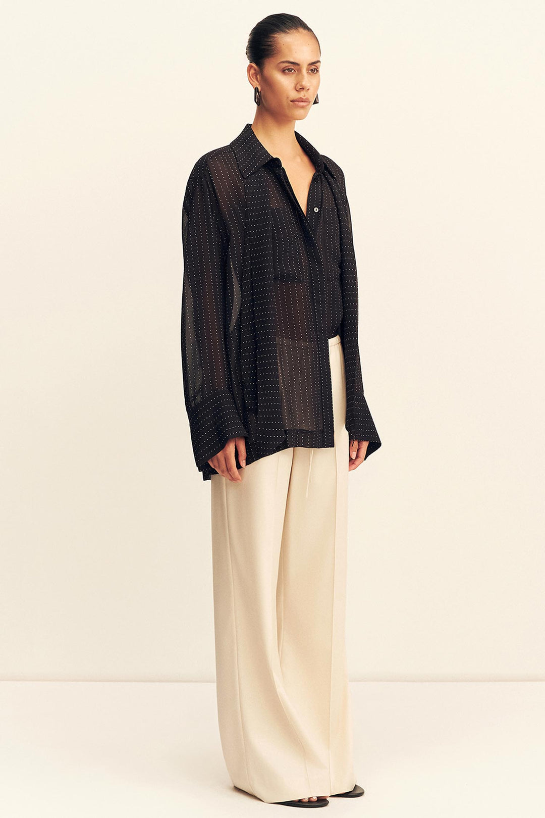 Irving Polka Dot Sheer Shirt in Black Polka Stripe