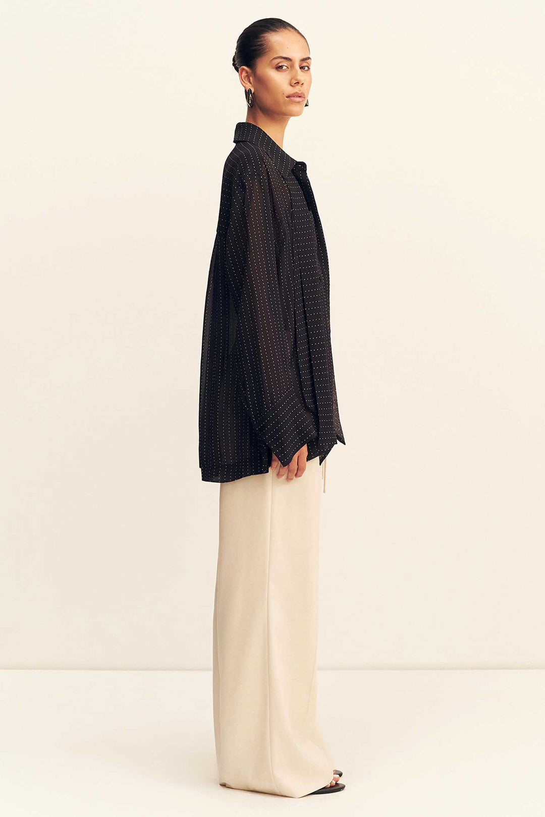 Irving Polka Dot Sheer Shirt in Black Polka Stripe