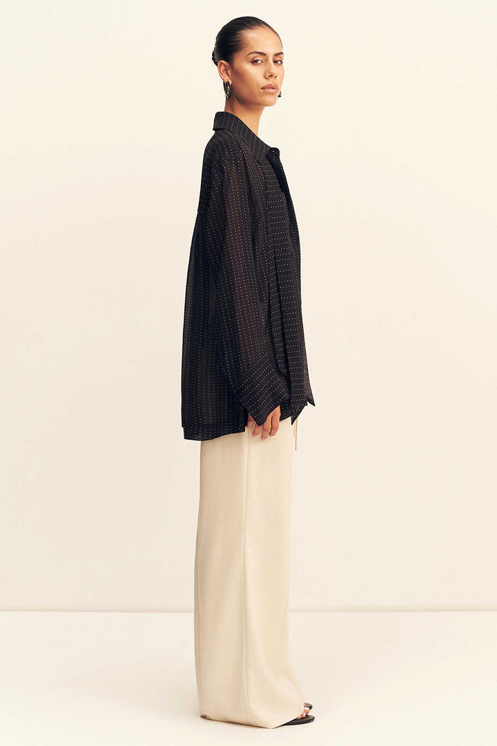 Irving Polka Dot Sheer Shirt in Black Polka Stripe