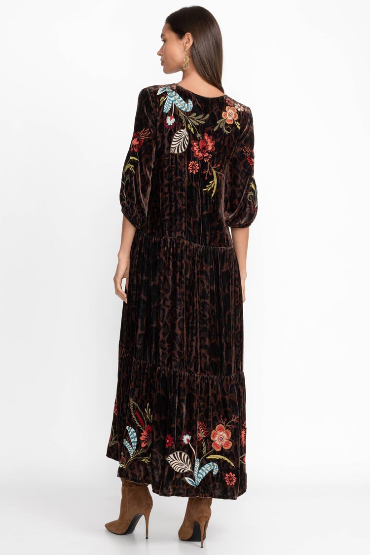 Isabella Velvet Tiered Dress in Leopard