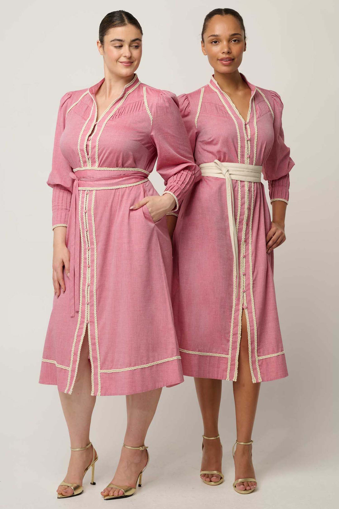 Isla Trim Detail Dress in Blush Chambray