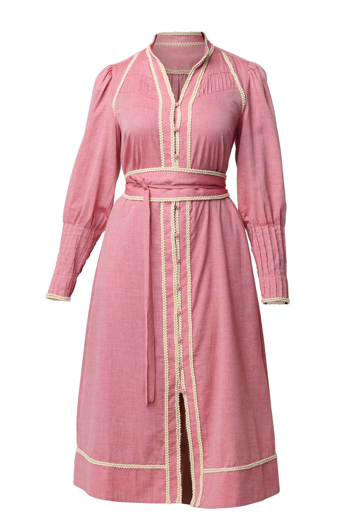 Isla Trim Detail Dress in Blush Chambray