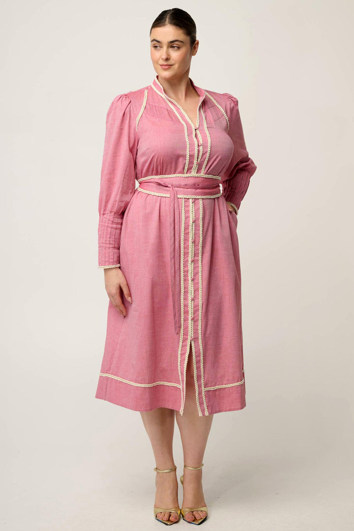 Isla Trim Detail Dress in Blush Chambray