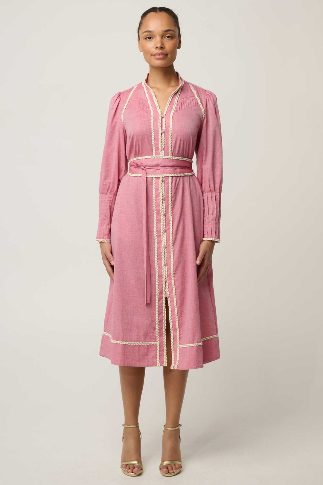 Isla Trim Detail Dress in Blush Chambray