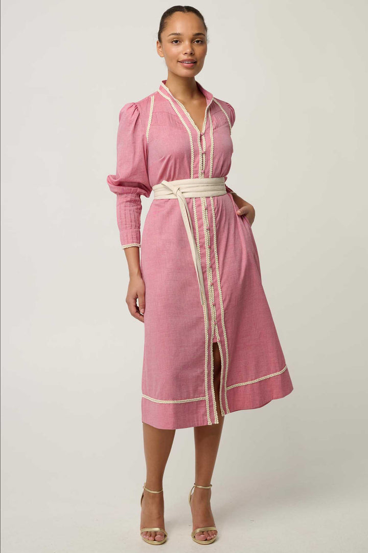 Isla Trim Detail Dress in Blush Chambray