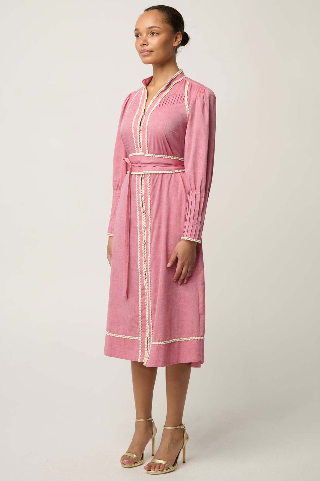 Isla Trim Detail Dress in Blush Chambray