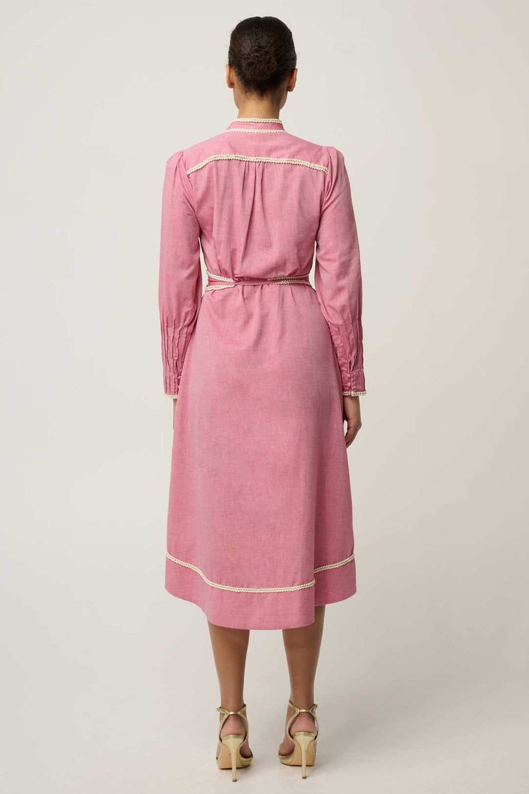 Isla Trim Detail Dress in Blush Chambray