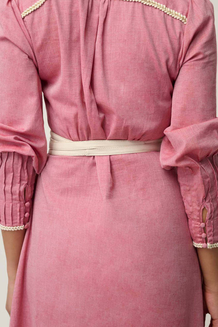 Isla Trim Detail Dress in Blush Chambray