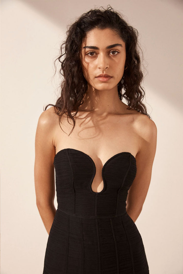 Isola Strapless Ruched Midi Dress
