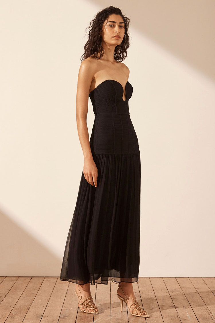 Isola Strapless Ruched Midi Dress