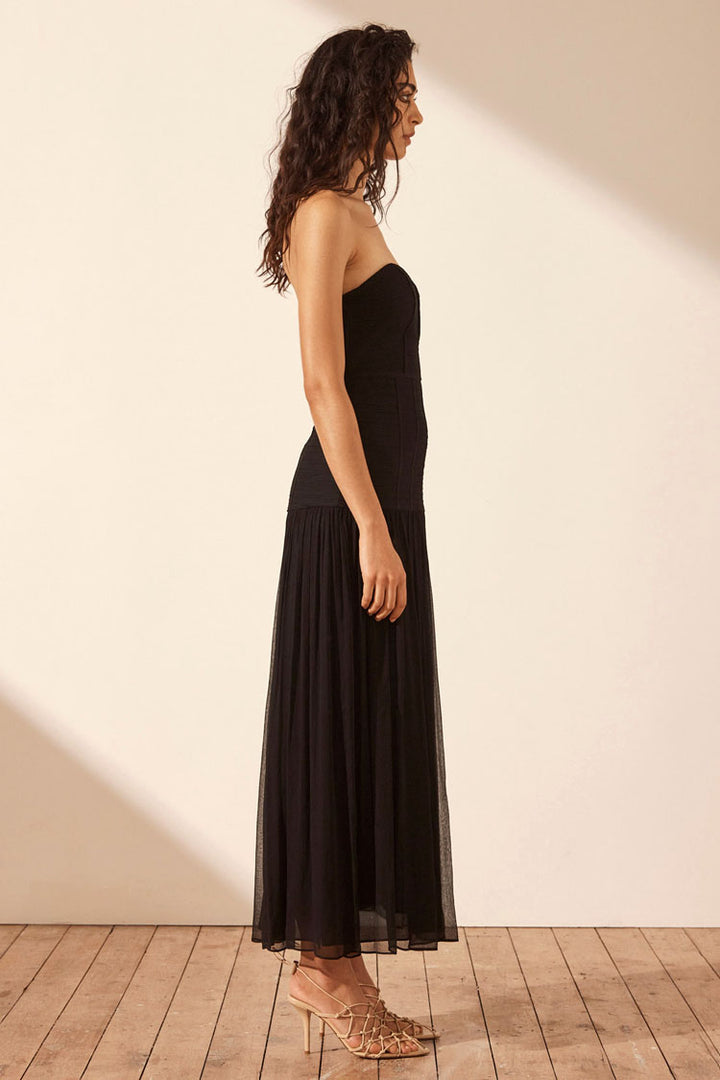 Isola Strapless Ruched Midi Dress