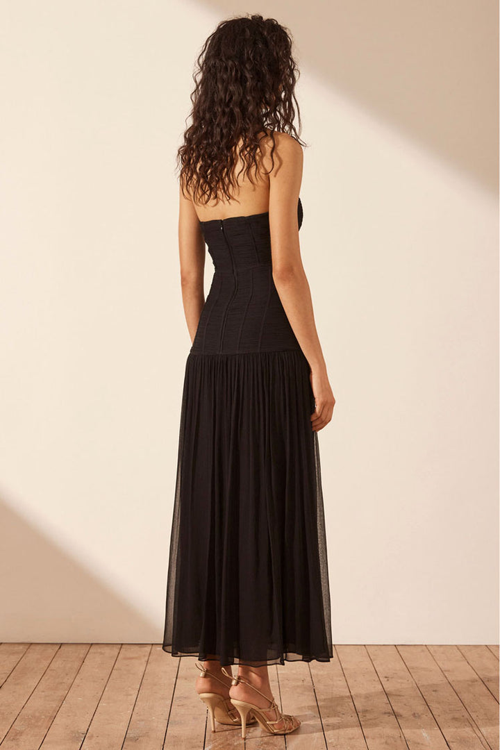 Isola Strapless Ruched Midi Dress