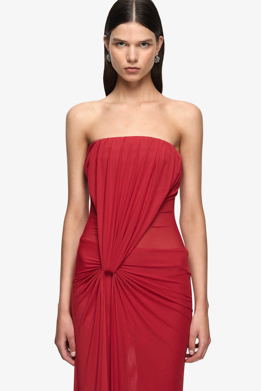 Isora Strapless Maxi Dress in Ruby Red