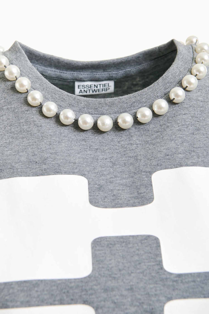 Isos HUH T-shirt w Pearl Beads in Shadow