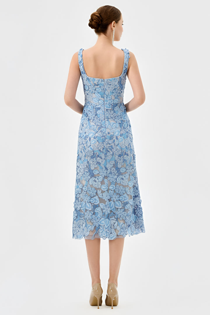 Jayde Square Neck Midi Dress in Blue