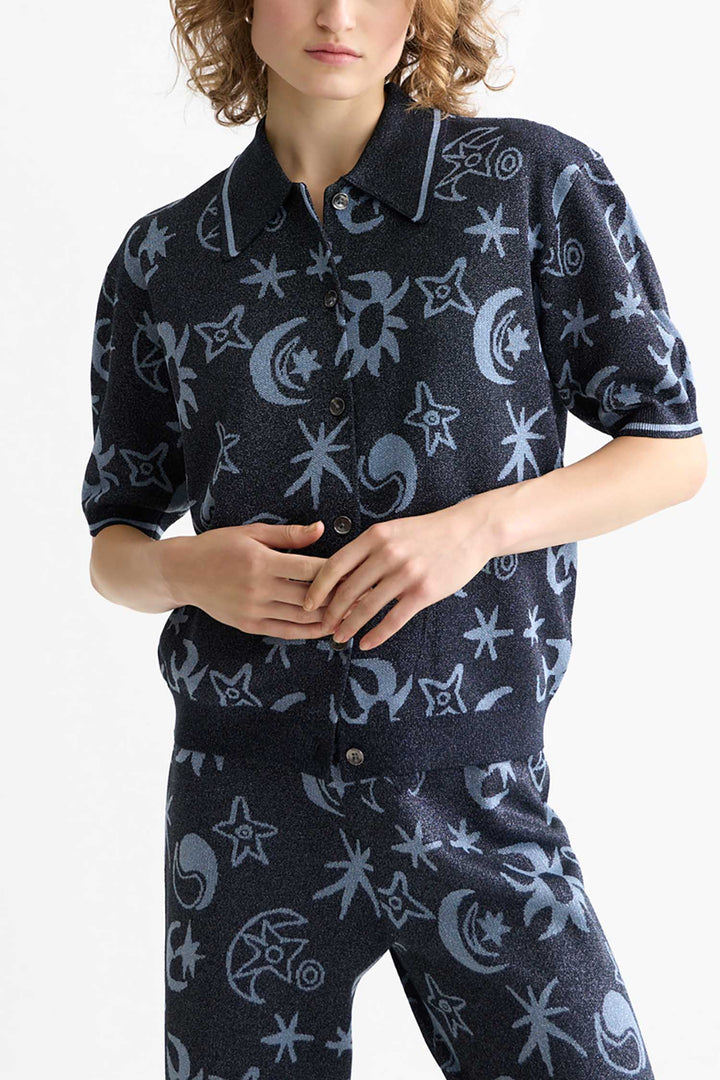 Jacquard Short Sleeve Pullover in Cosmic Sky Spaced Carbon