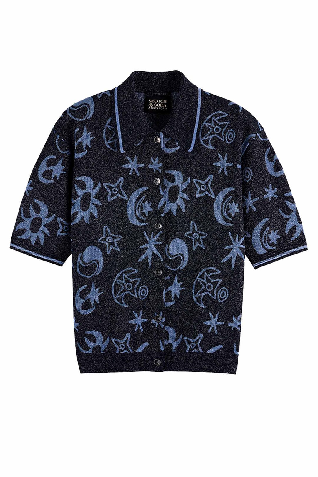 Jacquard Short Sleeve Pullover in Cosmic Sky Spaced Carbon