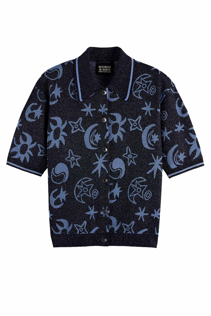 Jacquard Short Sleeve Pullover in Cosmic Sky Spaced Carbon