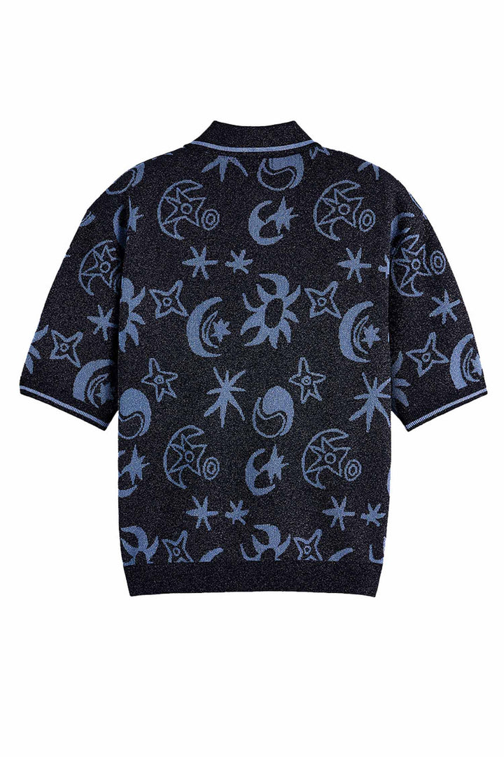 Jacquard Short Sleeve Pullover in Cosmic Sky Spaced Carbon