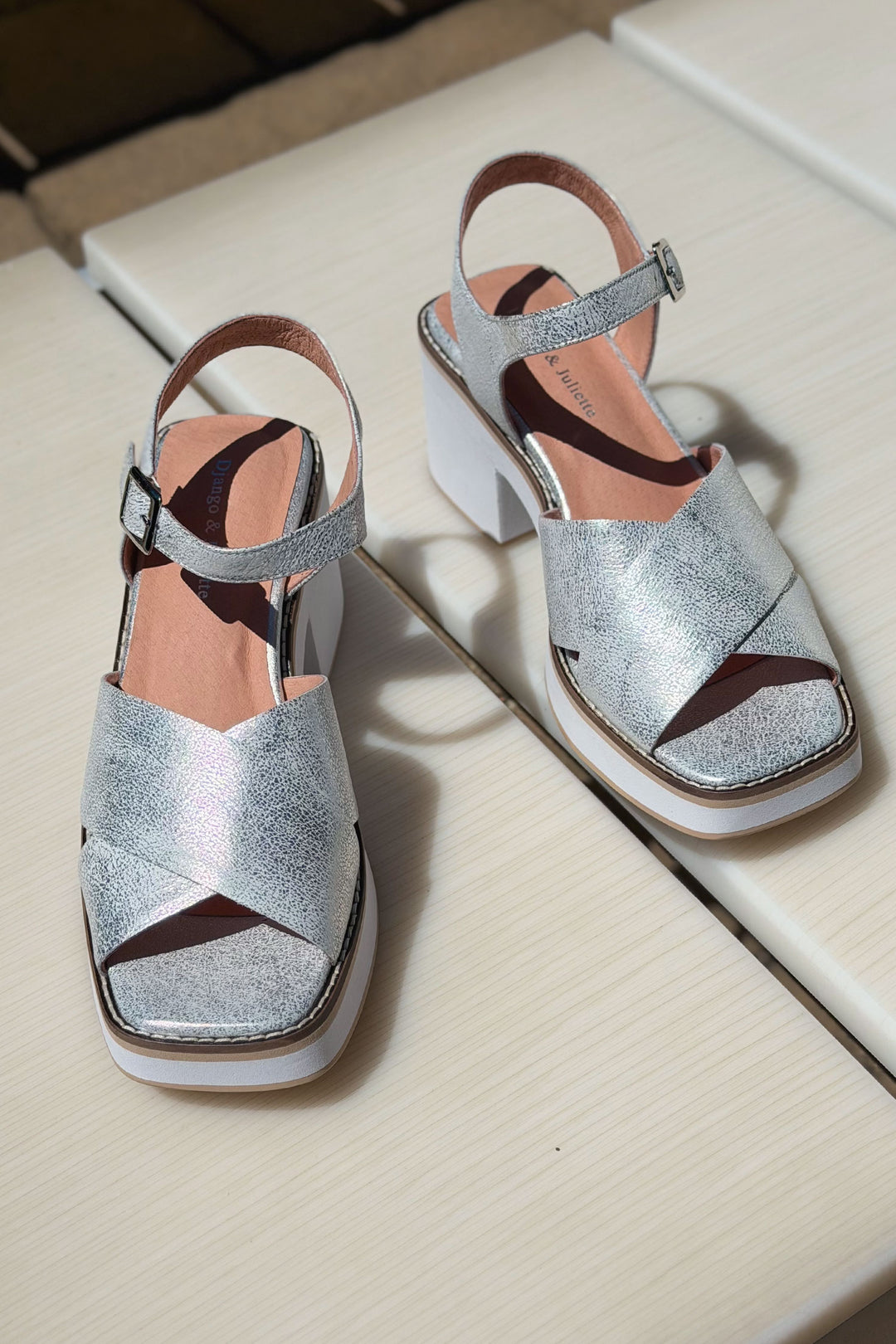 Jemi Wash Leather Sandals in Silver