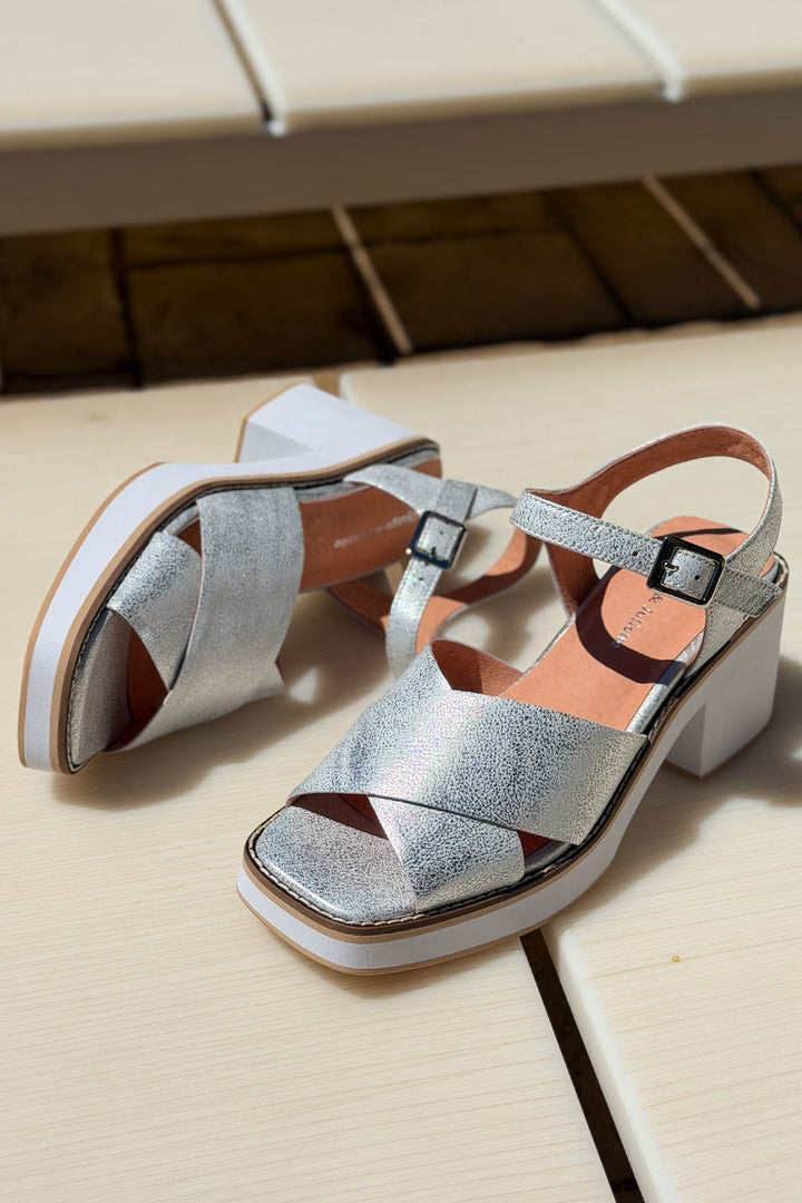 Jemi Wash Leather Sandals in Silver
