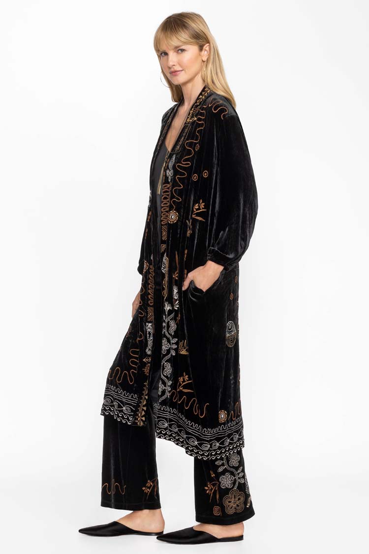 Jenai Velvet Bishop Sleeve Kimono Coat