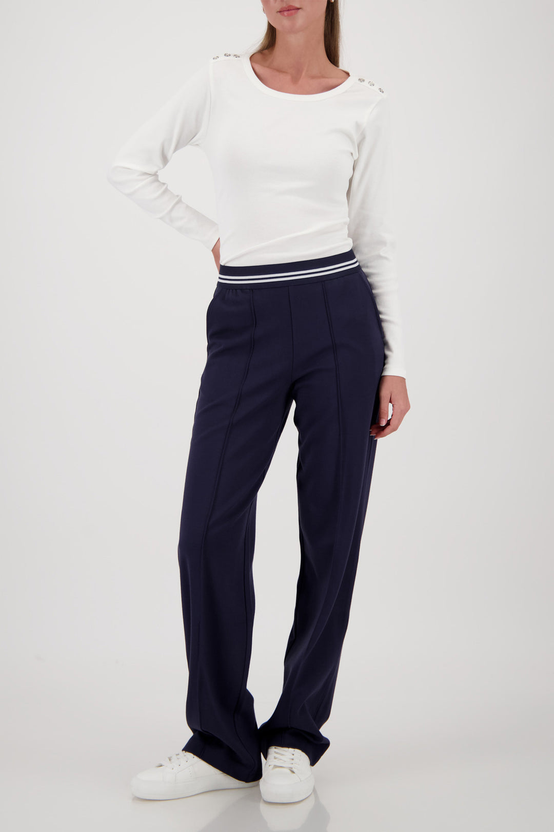 Jersey Rib Pants w Elastic Waist in Marine