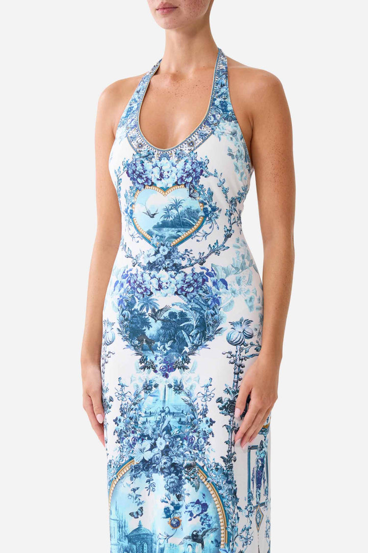 Jersey Halter Dress in The Porcelain Parlour