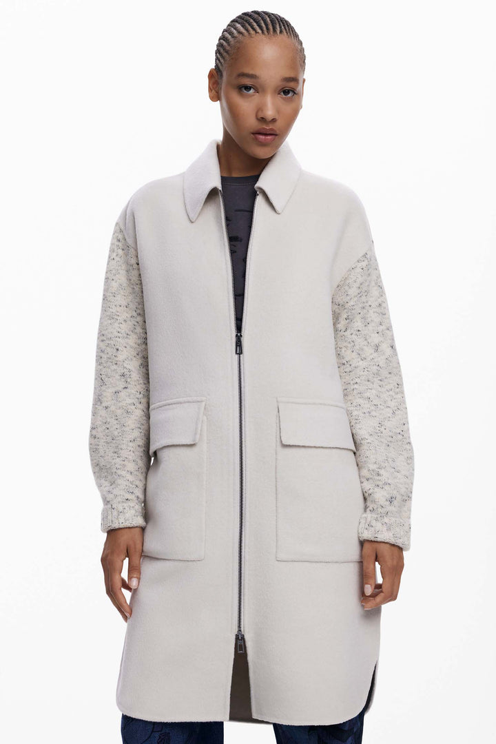 Jinu Light Combined Cloth Coat in Crudo Beige