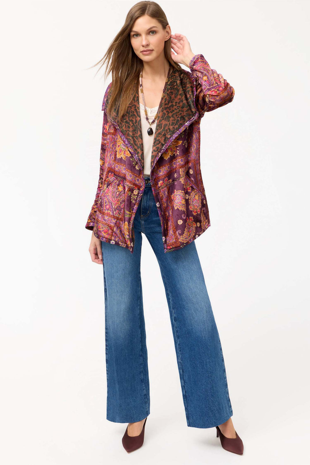 Joan Wrap Binded Reversible Sherpa Jacket in Domitila