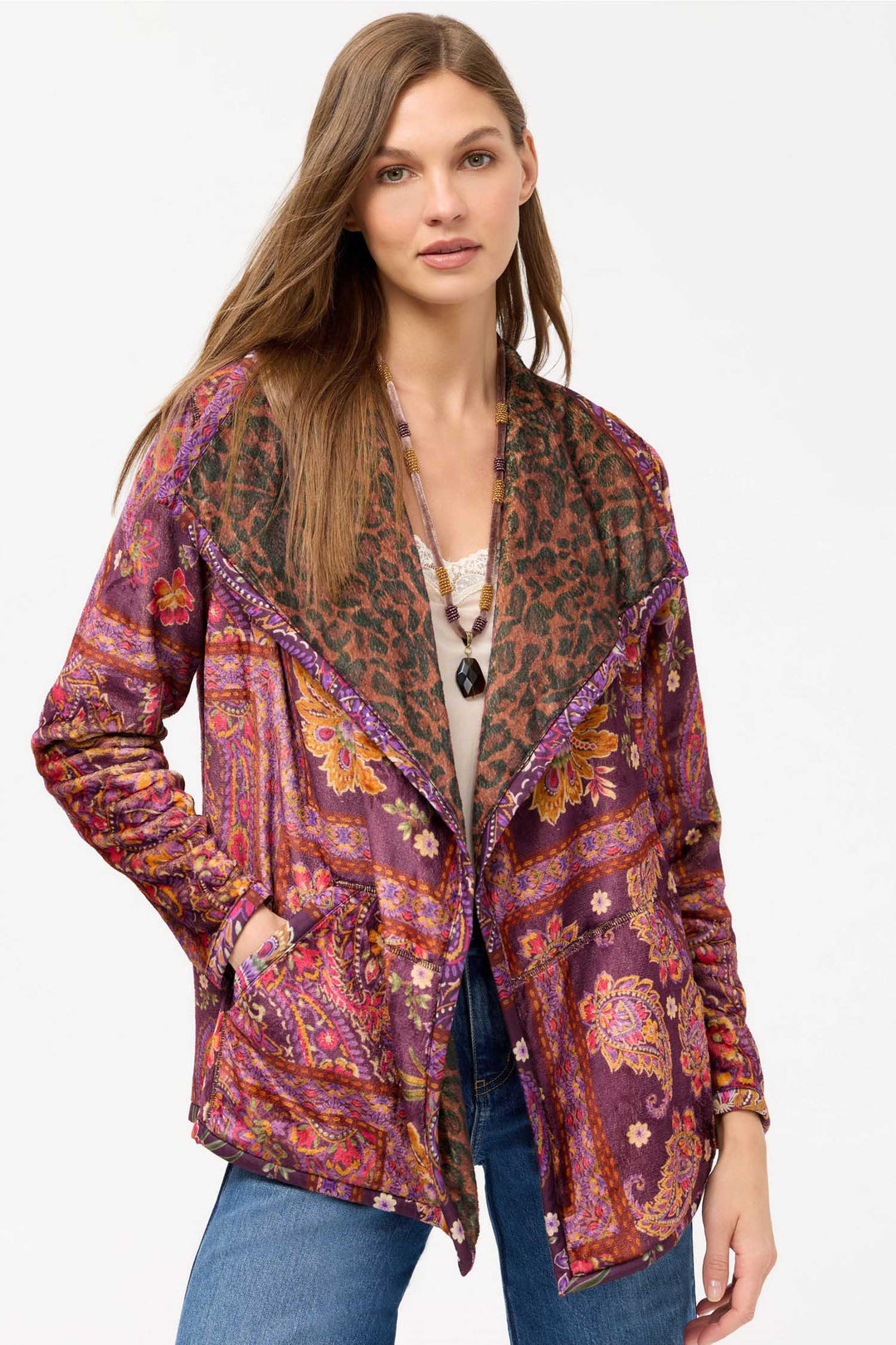 Joan Wrap Binded Reversible Sherpa Jacket in Domitila