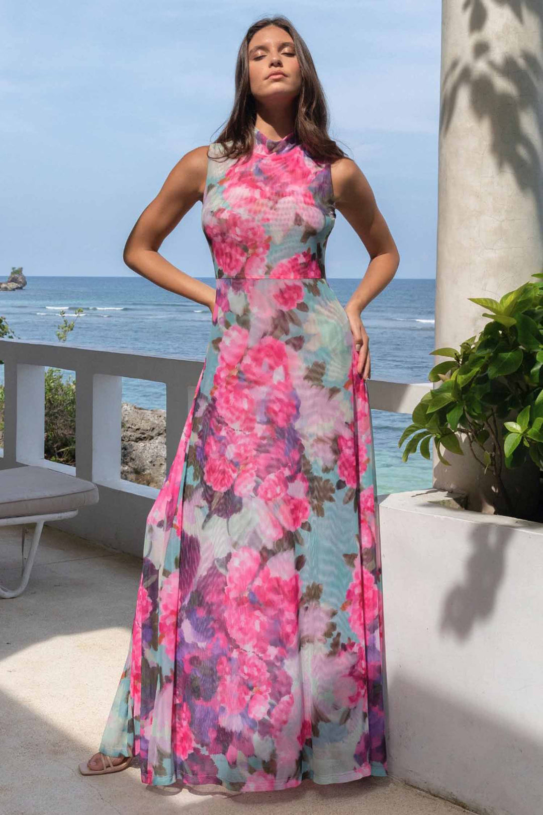 Joyce Mesh Maxi Dress in Bloom Shadows