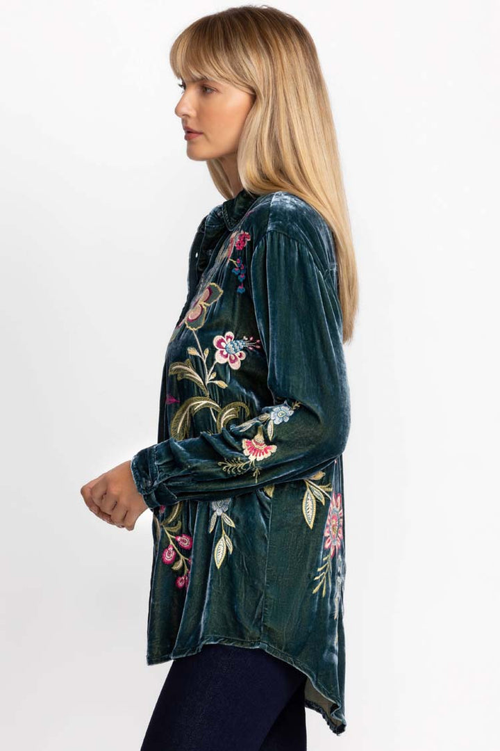 Julianna Velvet Oversized Shirt in Peacock