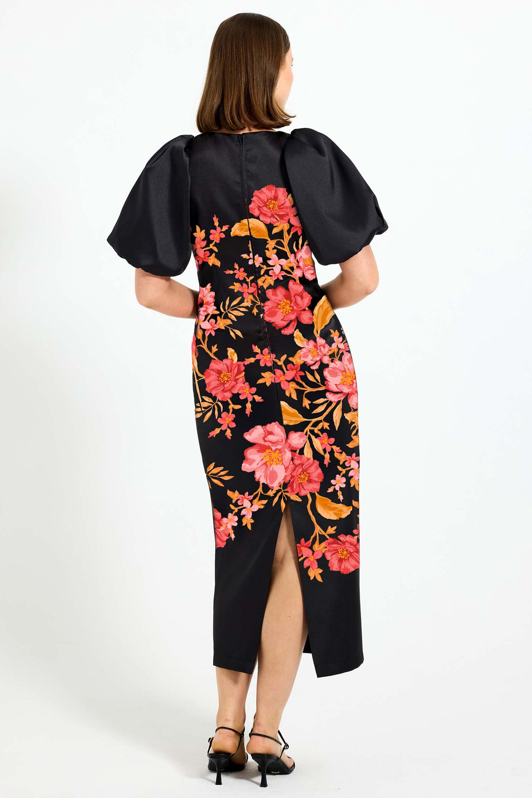 Juliette Sleeve Midi Dress in Black Floral