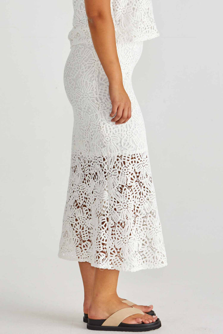 Kai Crochet Lace Skirt in White