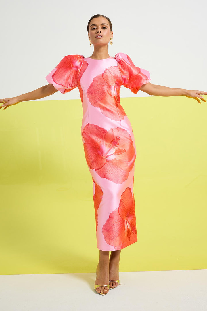 Kalani Sleeve Midi Dress in Raspberry