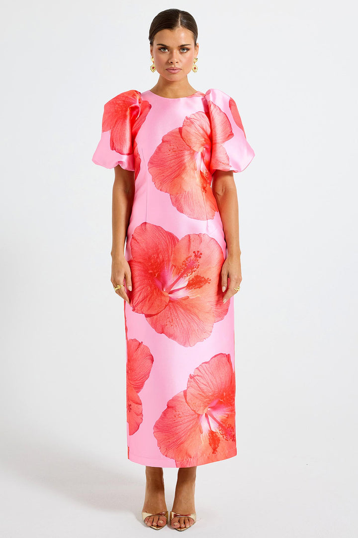 Kalani Sleeve Midi Dress in Raspberry