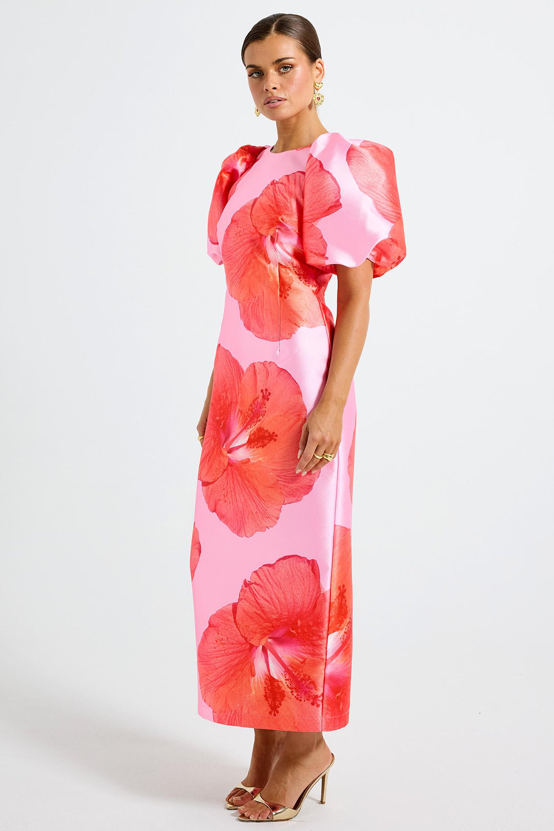 Kalani Sleeve Midi Dress in Raspberry