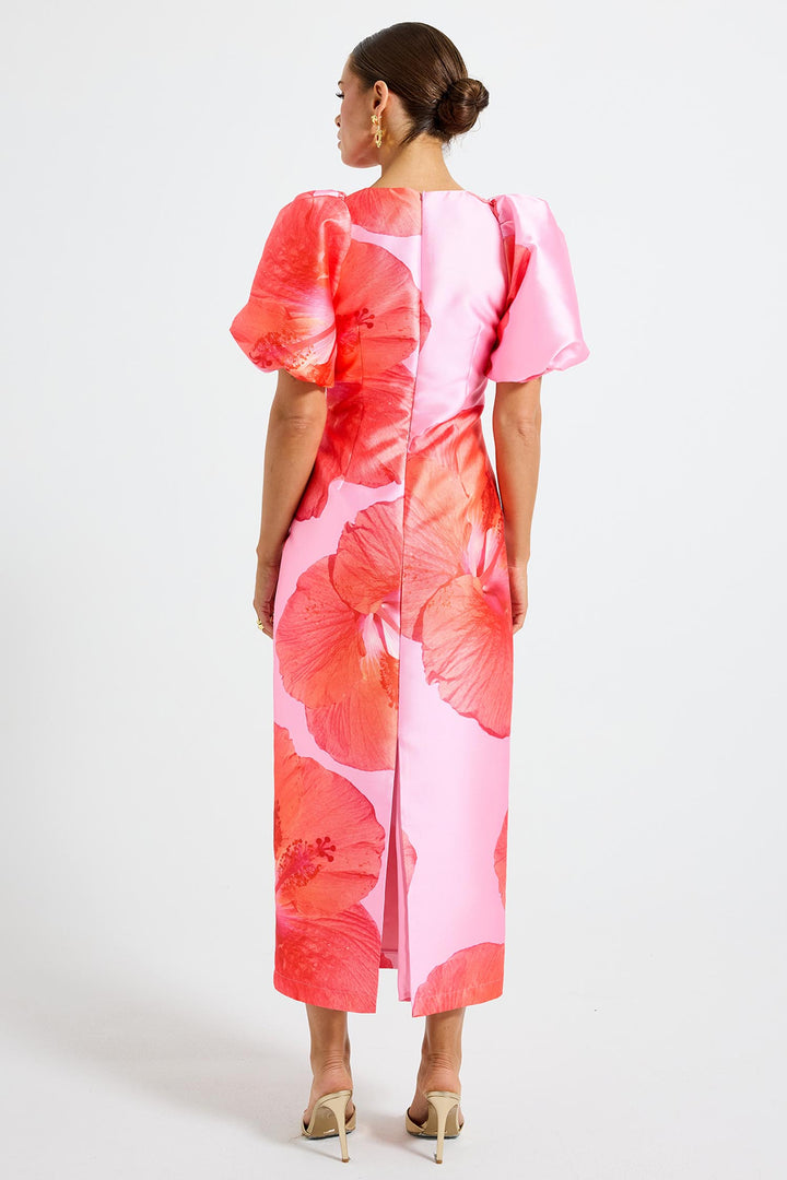 Kalani Sleeve Midi Dress in Raspberry