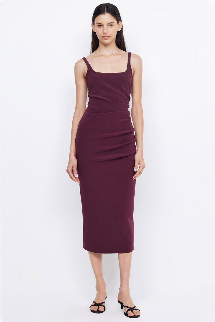 Karina Tuck Midi Dress in Plum