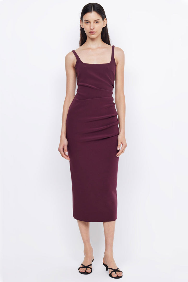 Karina Tuck Midi Dress in Plum