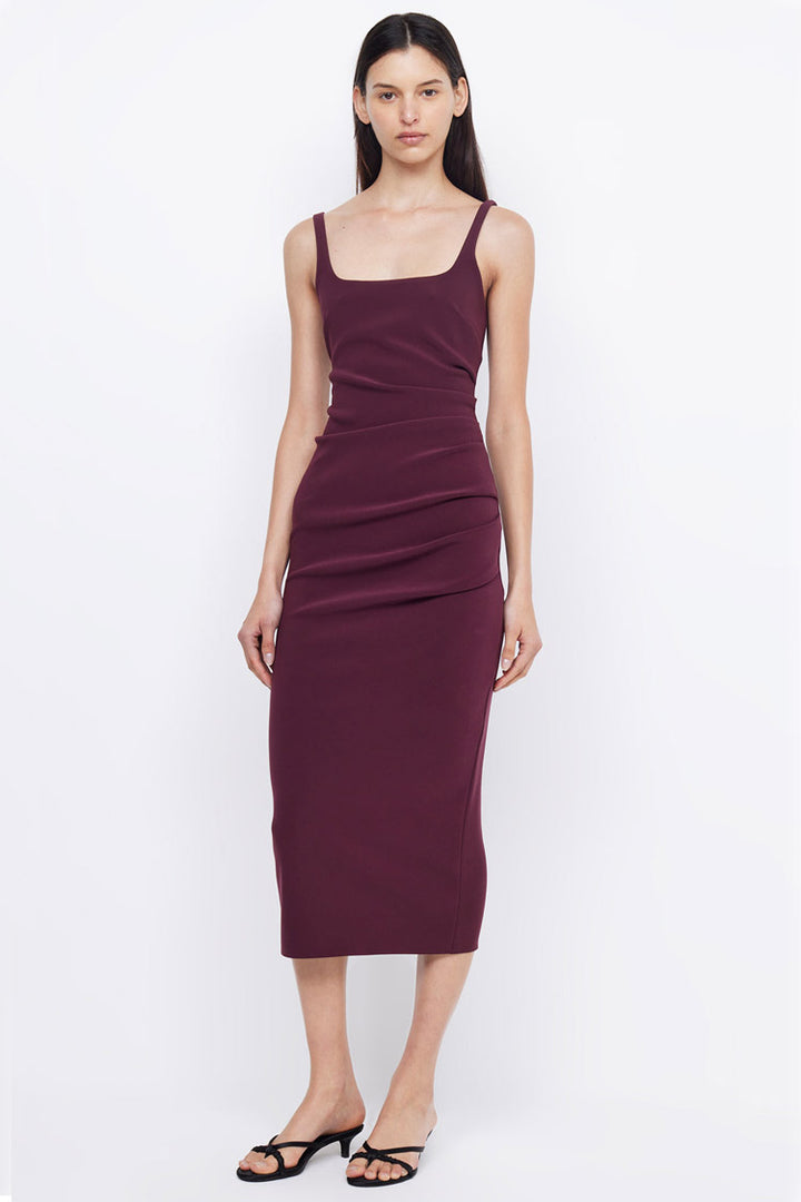 Karina Tuck Midi Dress in Plum