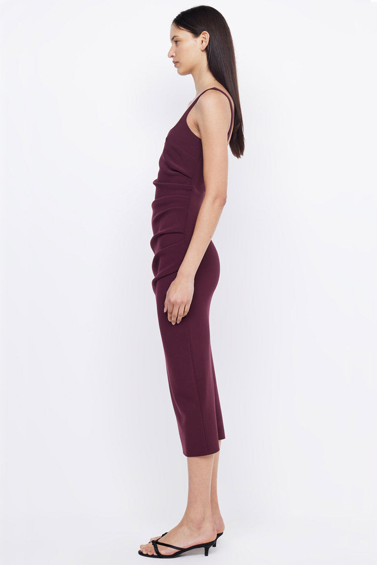 Karina Tuck Midi Dress in Plum