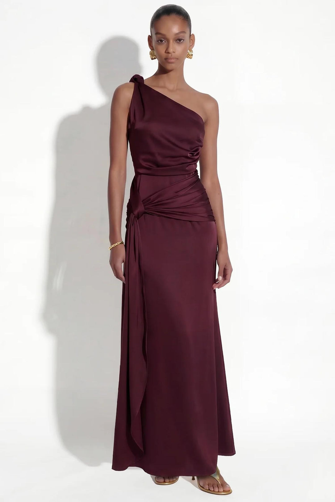 Katerina One-Shoulder Maxi Dress in Wine