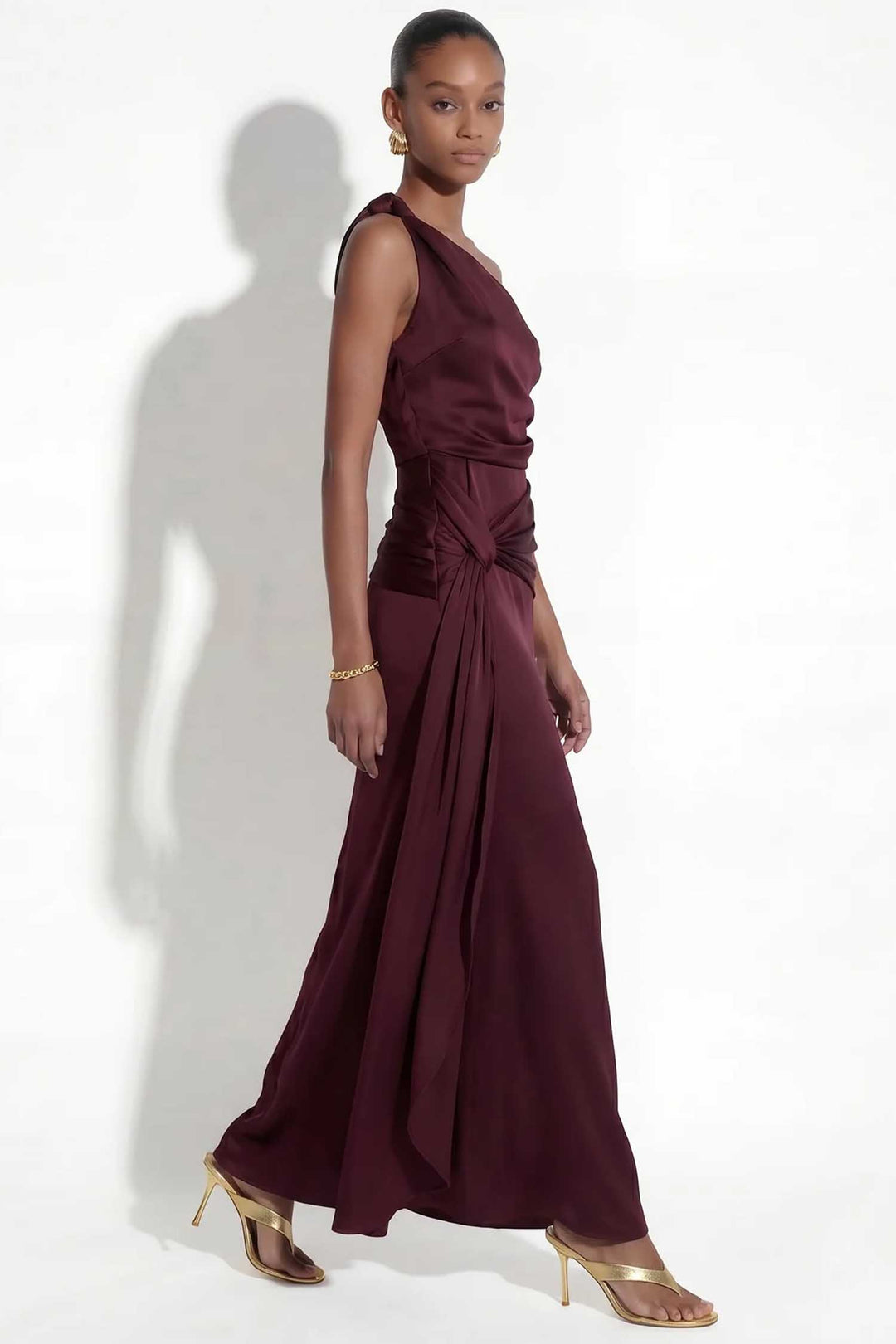 Katerina One-Shoulder Maxi Dress in Wine
