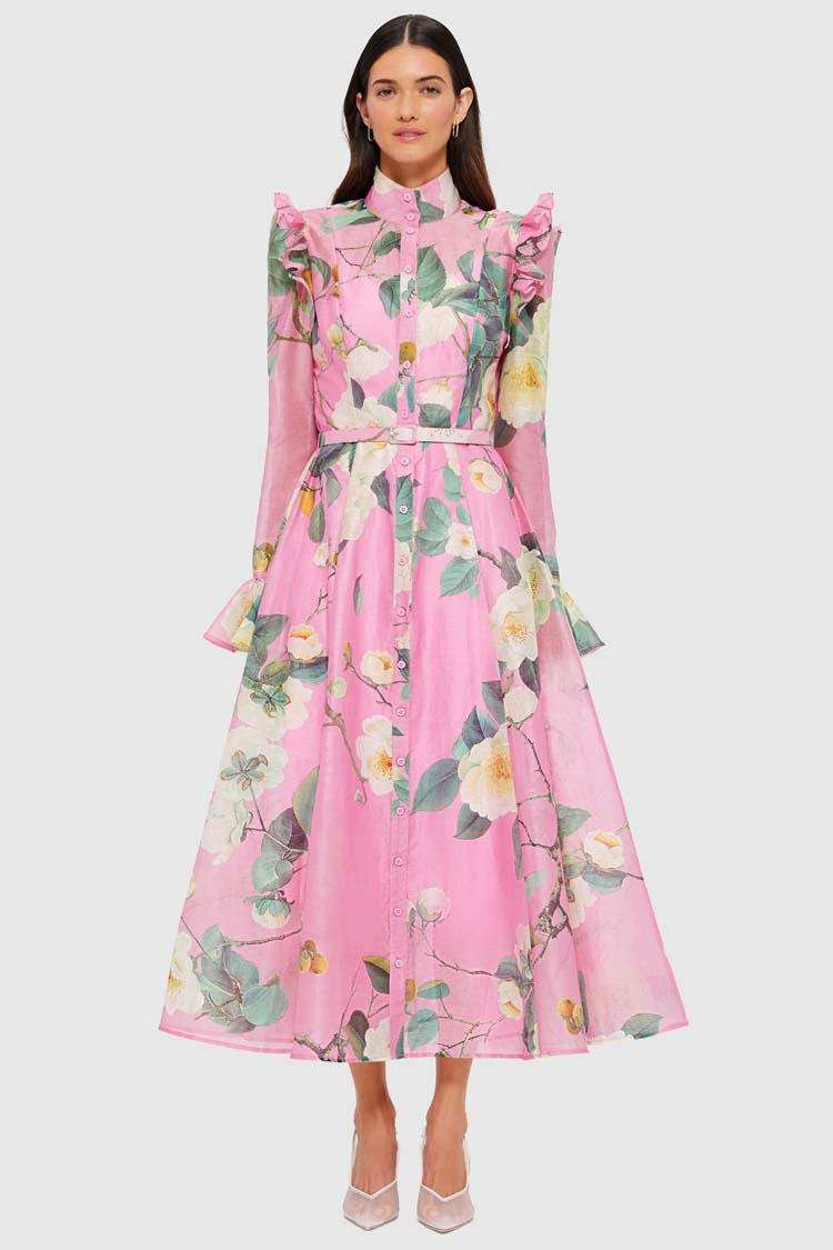 Katrina Butterfly Sleeve Midi Dress - Camelia Print