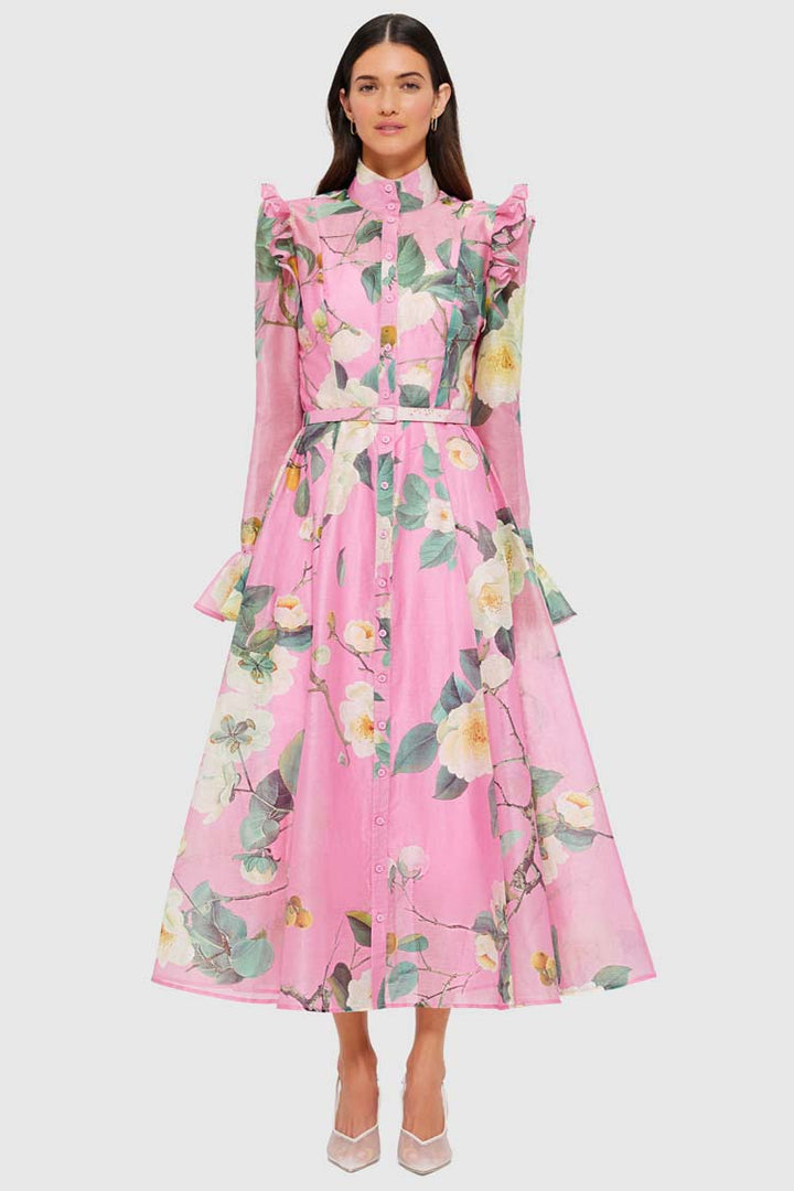 Katrina Butterfly Sleeve Midi Dress - Camelia Print