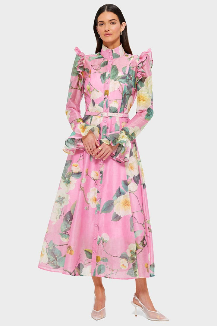 Katrina Butterfly Sleeve Midi Dress - Camelia Print