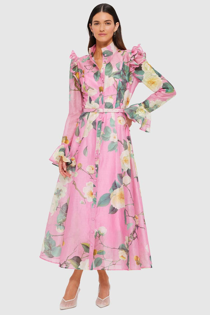 Katrina Butterfly Sleeve Midi Dress - Camelia Print